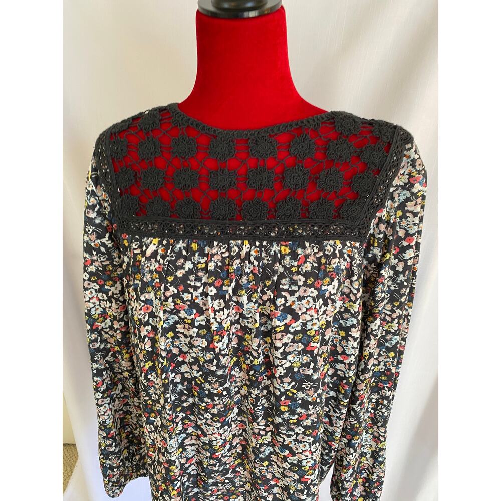 Caslon plus size 2x LS floral tunic top with lace bodice BOHO peasant NWOT